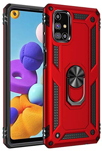BestST Handyhülle für Samsung Galaxy M31S + Displayschutz, Cover für Samsung M31S hülle, 360 Grad Drehbar Ringhalter Handytasche Case für Samsung Galaxy M31S Handy Hüllen,Rot
