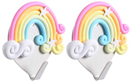 SOIMISS 2pcs Herz Wandhaken Herz zum Aufhängen Taschen Mäntel Handtüchern Hüten Küchenutensilien Nahtlose Klebehaken Garderobenleiste für Küche Bad Tür Wand (Regenbogen)