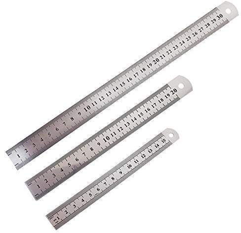 Edelstahl Lineale 3 Stück Metall Lineal Präzisions Doppelseitenskala Kante Stahllineal Gerader Rand Lineal Metall Messwerkzeug für Engineering Lehre Zeichnungen Büro Schule 15cm/20cm/30cm