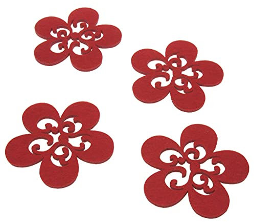 Filz Untersetzer Flower - 12 Stück - Rot - Glasuntersetzer - Filzuntersetzer - Filzblumen - in der Holzbox 10 x 10 x 0,5 cm - 21058-30