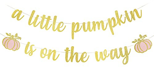 Goldfarbenes Glitzer-Banner mit Aufschrift „A Little Pumpkin is On The Way“ – Kürbis-Baby-Party-Dekoration für Mädchen, Herbst-Party, Gender, Geburtstag, Party, Dekoration, Mantel, Heimdekoration