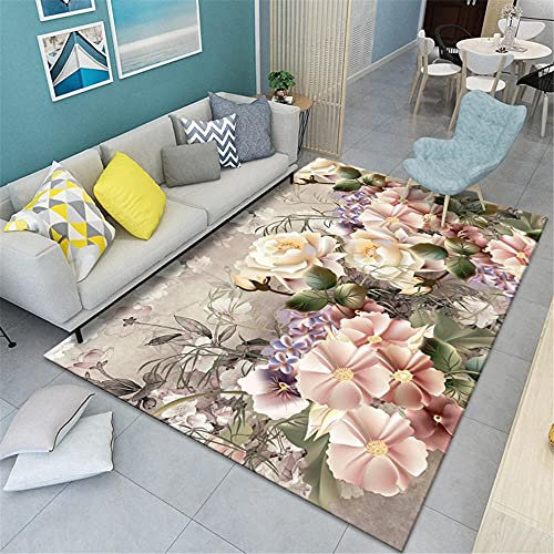 Decoration Chambre ado Fille Rose Salon Tapis Poudre Rouge Simple Fleurs Motif Multi-Taille Tapis Anti-acariens Tapis Doux Chambre 160x230cm Tapis de Sol Salon 5ft 3''X7ft 6.6''