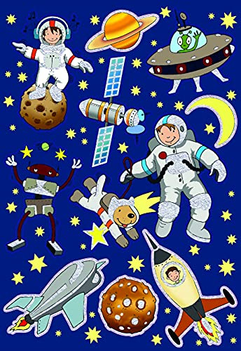 Glitzernde Raumschiff, Planet und Astronauten-Aufkleber, Etiketten für Kinder zum Basteln und Dekorieren