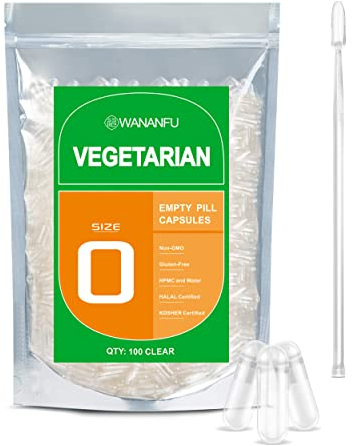 WANANFU Size 0 Empty Capsules Vegetarian (100 Count) Bundle with Micro Lab Spoon with Powder Tamper, Compatible with Capsule Filling Machine