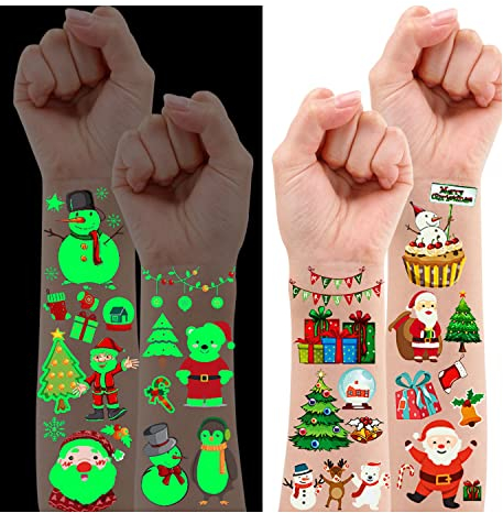 Leesgel Weihnachts Leuchttattoos für Kinder - Temporäre Tattoos Aufkleber für Weinachtsdekorationen, Mitgebsel Kindergeburtstag und Geschenk