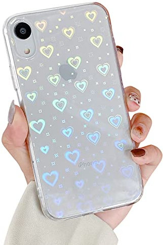 LRANKAI Compatible with iPhone XR Case for Girls Woman,Laser Glitter Heart Pattern Case Soft TPU Bumper Protective Bling Shockproof Cover for iPhone XR 6.1''