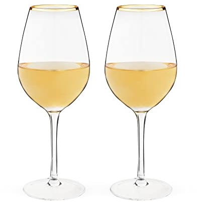 Twine 10760 Gilded Gold Rimmed, Stemmed Drinking Glasses, Wine Accessories, Glassware Set