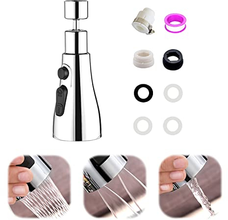 Set di 9 beccucci per rubinetto, beccuccio girevole a 360º con 3 modalità, dado conversione, guarnizione, nastro grezzo, raccordo universale, rubinetto cucina in acciaio inox cucina, bagno (argento)