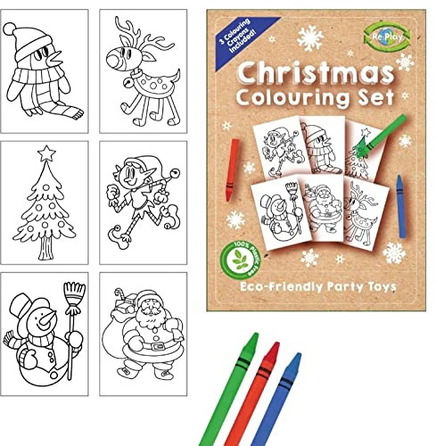 Anila's Complete Christmas Themed 10 Party Bags, Fillers & Favours – 10 Sustainable Christmas Colouring Sets that include Crayons & are 100% Plastic Free.. (Ideal for Children Aged 3-8)
