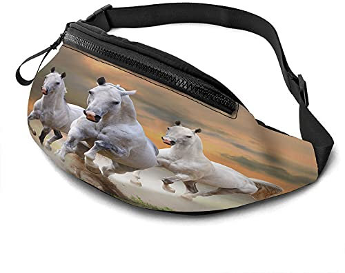 Pferde Lässige Gürteltasche Für Männer Frau Weiße Hengste InIn Sunset Fast Wild Herd Farm Field Free Langlebig Gürteltasche Genießen Sie Sport Wandern Laufen Radfahren Outdoor