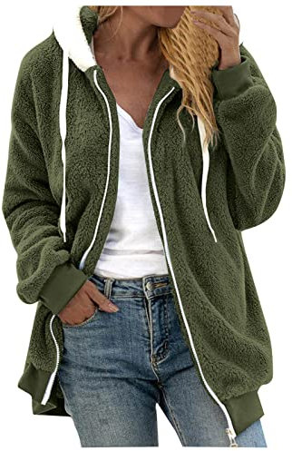BSWFA Kapuzenpullover Damen Herbst Winter Warmer Hoodie Pullover Teddy-Fleece Mantel Langarmshirt Sweatshirt Mit Kapuze Reißverschluss Jacken Outwear (#01E-Green, XXXL)
