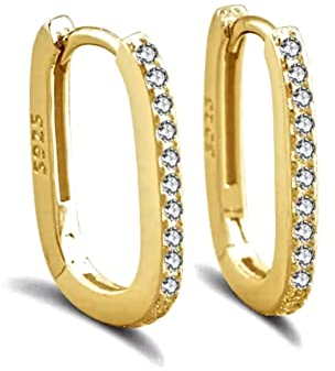 VICKWOOD Creolen Klein Eckig 15 mm Damen Ohrringe Echt 925 Silber Vergoldet mit 18K in Gold/Silber Schmuck Geschenk für Frauen(Zirkonia_Gold)