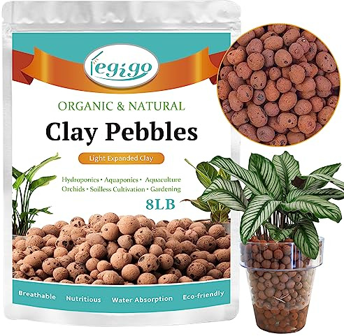 Legigo 8 LBS Organic Expanded Clay Pebbles, 4mm-16mm Lightweight Clay Leca Balls for Plants, Natural Hydroton Clay Pebbles for Hydroponic & Aquaponics Growing, Orchid Potting Mix, Drainage, Terrarium