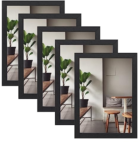Alishomtll Schwarz Bilderrahmen A4 Bilderrahmen 21x29,7 cm mit MDF-Platten, 5er Set Fotorahmen Rahmen mit Holzmaserung zum Aufhängen Aufstellen für Mehrere Bilder Hochzeit Weihnachten
