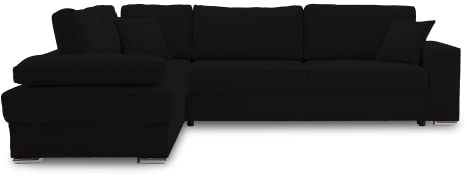 Ecksofa FESTINA 290/230 mit schlaffunktion und Bettkasten - L-förmig - Stoff Cordstoff - Eckcouch mit dekorativen Kissen (Links, POSO 135 Schwarz)