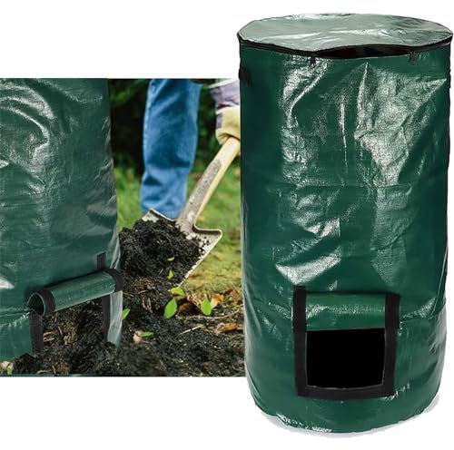 Compost Bin Bags 34 Gallon, Garden Compost Bags Outdoor Reusable,Organic Waste Garden Yard Compost Bag Collapsible Leaf Lawn Bags Gardening Container (Green 1pc)
