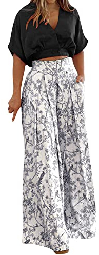 MJGkhiy Donna Elegante Abito da Sera in 2 Pezzi Moda Canotta & Pantaloni Cerimonia Elegante Offerta Vita Alta a Gamba Larga Suit Leggera Donna Estiva