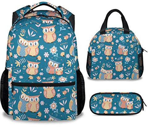 COOPASIA Eulen-Schulrucksack für Mädchen und Jungen, 40,6 cm, Eulen-Thema, Büchertasche mit verstellbaren Trägern, langlebig, leicht, Owl1-2, Einheitsgröße, Rucksack