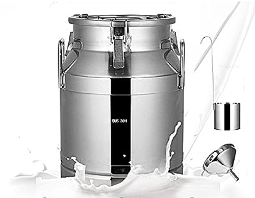 Samnuerly Seau à Lait en Acier Inoxydable 304 de qualité Alimentaire, bidon de Transport de Lait Seau à vin avec Couvercle scellé, Entonnoir, cuillère pour Le Stockage et Le Transport de liquides/50L