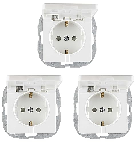 REV 0500292551 AquaKombi, Steckdose-Feuchtraumsteckdose, IP44, zweipolig, Unterputz, weiss (Packung mit 3)