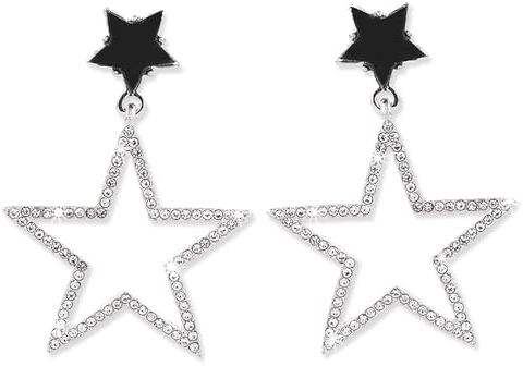 Lucktao stern ohrringe,Silber Schwarz Epoxy Doppel Sterne Ohrstecker,Strass Ohrringe Damen,glänzend Strass Stern Tropfen Ohrringe,Ohrhänger Hypoallergen Ohrschmuck für Damen Mädchen