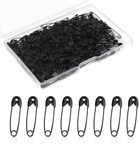 250 Stück Sicherheitsnadeln, 28mm Mini Näh Sicherheitsnadeln Kleine Metall-Sicherheitsnadeln aus vernickeltem Stahl für Kleidung Nähen Kunsthandwerk Schmuckherstellung (Schwarz)