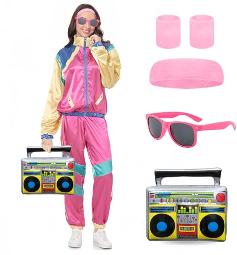 Pardofelis 70er 80er Jahre Outfit Damen Herren, Bad Taste Outfit, 80er Trainingsanzug mit Jacke und Hose Anzug, 90er Retro Style Jogginganzug für Karneval Party Fasching (Rosa, XL)