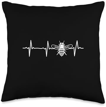 Honeybee Clothing Beekeeping Heartbeat Honeybee Throw Pillow, 16x16, Multicolor