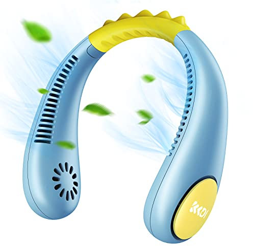 Ventilador de cuello para niños, ventilador portátil sin aspas para niños de 4 a 14 años, mini ventilador personal USB de 2600 mAh para viajes, camping, estudio, 4 velocidades, ligero, compacto,