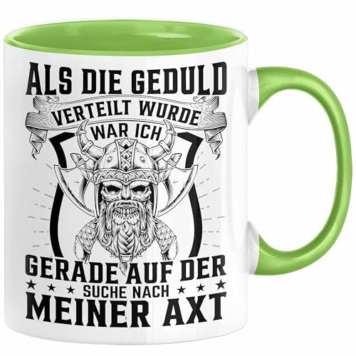Forstwirt Geschenk Tasse Waldarbeiter Axt Holz Hacken Totenkopf Wikinger Kaffee-Becher für Holzfäller (Grün)