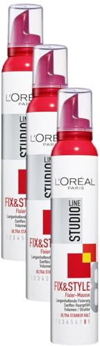 L'Oréal Paris Studio Line Schaumfestiger, Volumen und Struktur, 24 h ultra-starker Halt, Kein Verkleben, Fix&Style Fixier-Mousse, 1 x 200 ml (Packung mit 3)