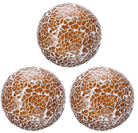 sourcing map 3Pcs Decorative Glass Balls 8cm Orbs Centerpiece Balls Mosaic Glass Ball Sphere for Decor Bowls Vases Dining Table Party, Light Brown