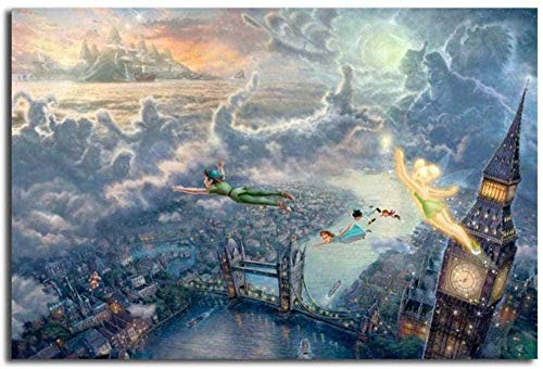 IGHSNZUH 1000 Teile Puzzle Holzpuzzles Puzzle Intellektuelles Spielzeug Fee Und Peter Pan Fliegen Nach Nimmerland Von Thomas Kinkade