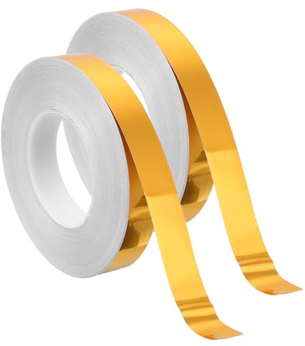 sourcing map 2 Rolls Tile Seam Sticker, 1 Inch x 216 Ft Self Adhesive Metalized Polyester Film Tape Foil Floor Crevice Line Sticker Foil Mirror Tape Wall Floor Cabinets, Golden