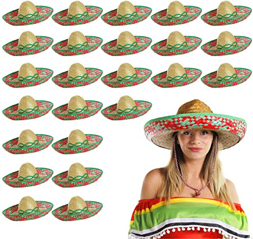 Mexikanischer Sombrero für Erwachsene, 6 Stück, grüner Stroh, bestickter Sombrero, Mexiko, Cinco de Mayo, Fiesta, Kostümzubehör
