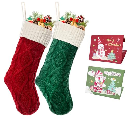 Ulico Weihnachtsstrumpf, 45,7 cm, groß, 2 Stück, Zopfstrick, Weihnachtsstrumpf für Kinder, Urlaub und Familie, für Kamin, Weihnachten, Urlaub, Party-Dekoration