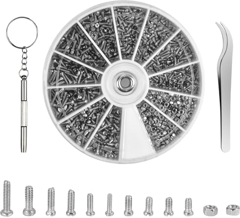 Kit de Reparación de Gafas 1000 PCS Tornillos Tuercas Surtido Kits Tornillos y Tuercas de Acero Inoxidable con Destornillador y Pinza Kits de Tornillo Pequeño para Gafas/Gafas de Sol/Reloj