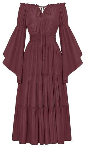 SCARLET DARKNESS Medieval Victorian Corset Dress Women Halloween Christmas Dresses Off Shoulder Bell Sleeve Plus Size Maxi Dress Dark Red XXL