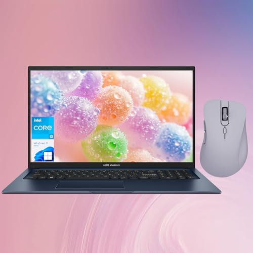 ASUS Vivobook 17.3” FHD Daily Laptop, Intel Core i3-1215U, Intel UHD Graphics, 20GB RAM, 2TB SSD, HDMI, Webcam, Wi-Fi, Windows 11 Home, Blue, Bundle with Thunderobot ML101 Purple Wireless Mouse