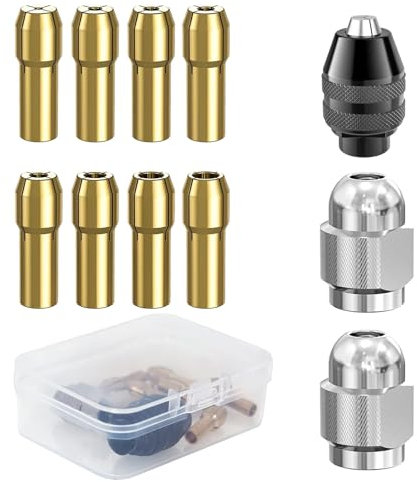 Lcyen Set di 11 pinze per mandrini, compatibili con Dremel, set di mandrini, Dremel 4486, mandrini, 4485, pinze in ottone, dado in metallo, per Dremel 4000, Trio e Più, con scatola