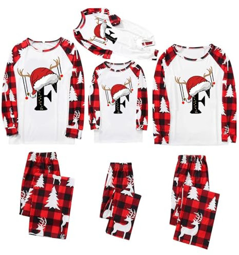 TianWlio Ensemble Pyjamas de Noël Assortis pour Famille Christmas Manches Longues Vêtements de Nuit Wapiti à Carreaux Imprimé Chemises et Pantalons Femme Hommes Familial Vacances Sleepwear