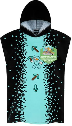 Minecraft Badetuch Kinder Kapuzenhandtuch Kinder Teenager Saugfähiger Creeper Badeponcho Mädchen Jungen für Strand Pool Schwimmen Gamer Geschenk (Schwarz/Blau, 6-9 Jahre)