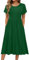 HOTOUCH Women Dress Elegant Tunic Dress Round Neck Casual Dresses Short Sleeve Puff A Line Dresses Classic Midi Dress with Pockets Green XL