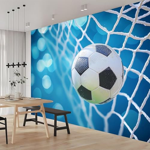 Vlies Fototapete Fußball 3D Effekt 150x105 Blau Foto Tapete Schlafzimmer Wohnzimmer Moderne XL Wandtapete Vliestapete Fototapeten Poster Wand Dekoration a.769