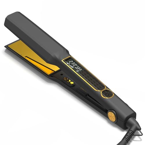 Thirtek Wide Hair Straightener for Women, 3D Ionic Ceremic Plates for Smooth Shiny Finish, 25s Fast Heat Up 80℃ to 230℃ with LCD Display (38mm-Black)