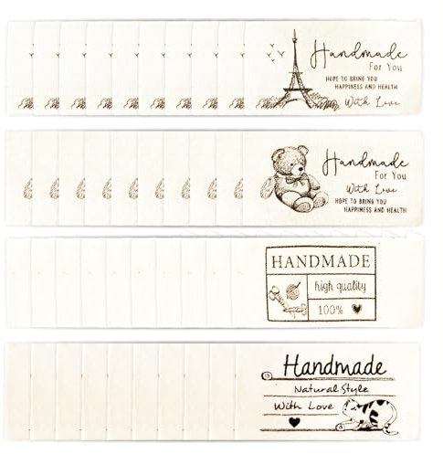 IKOPFLN 40 Stück Handmade label zum annähen,labels zum annähen,Stoffetiketten Handmade with Love Textiletiketten Handmade Label Kleideretiketten Handmade Etiketten DIY Näharbeit Deko