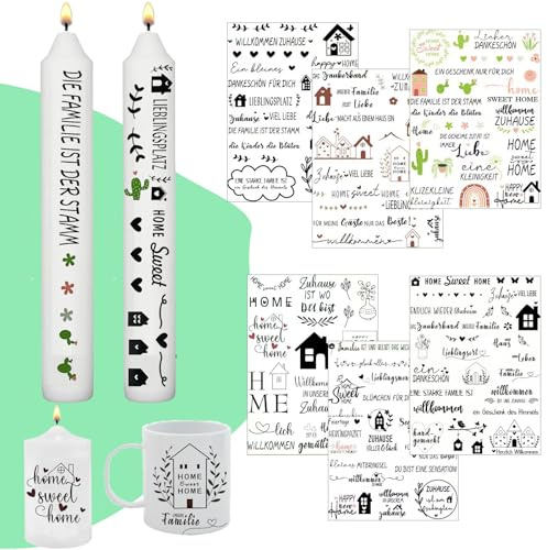 6 Stück Kerzentattoos Wassertransferdruck, Kerzen Tattoo Home kerzenaufkleber Kerzen Kerzenfolie, Kerzentattoos für Kerze Tasse DIY Geschenk, Kerzen Dekorieren, Kerzensprüche, Kerzensets