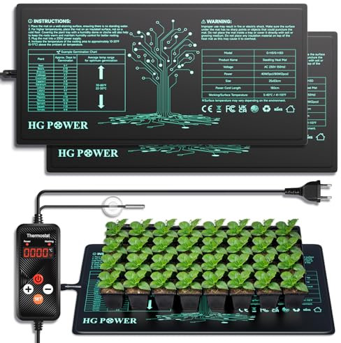HG Power Tappetino Riscaldante con Termostato, 2 Tappetini Riscaldanti con 1 Controller, Tappeto Riscaldante Piante Rettili con Regolatore di Temperatura, Grow Box, Set di 2, 53 cm x 25 cm, 110W