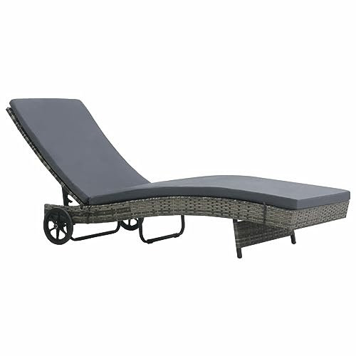 Xichuzi Sonnenliege mit Rollen und Auflage Poly Rattan Anthrazitgrau, Gartenliege, Liegestuhl, Sonnenstuhl, Sonneninsel Outdoor, Liegen, Gartenmöbel, Bäderliege, Relaxliege - 47753
