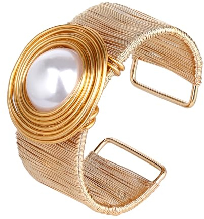 GAIACWOOD Dicke goldene Armbänder für Damen Stapelbares Silberarmband Vintage-Armbänder im Bohemian-Stil für Damen Breites, verstellbares Armband in Gold Auffälliger Modeschmuck